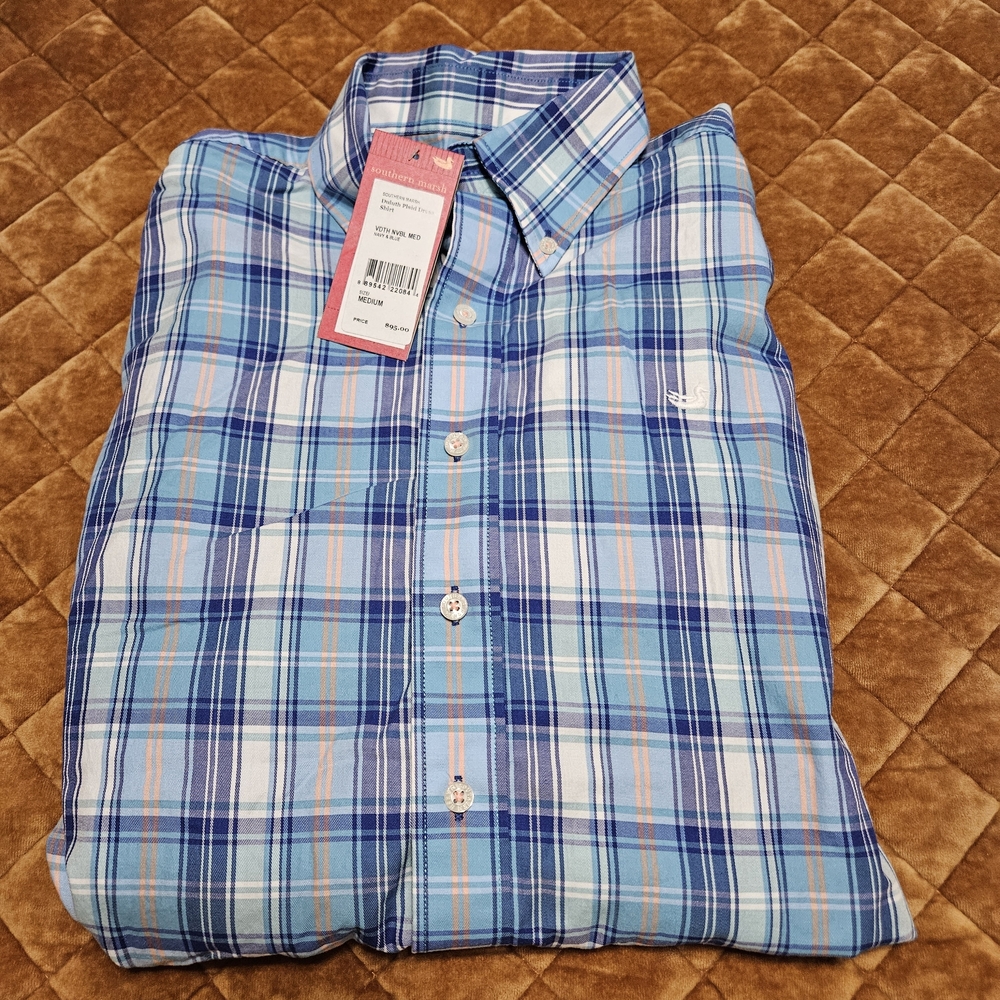 Southern Marsh Multicolor Plaid Button Down Long Sleeve Blue White Orange Nwt M